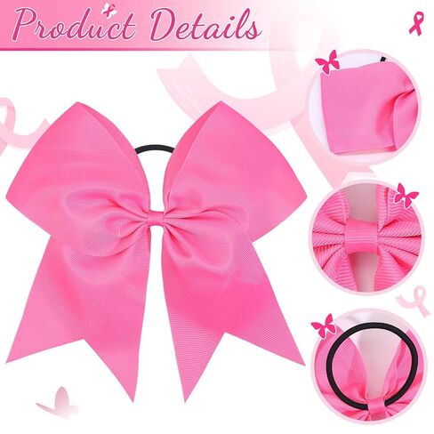 7" Breast Cancer Awareness Large Bow Pink Glitter Hair Bow With Ponytail Holder For Women Girls Breast Cancer Month in Kuwait