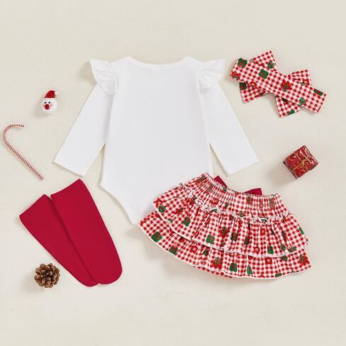 PUHHAPIEY My First Christmas Baby Girl Outfit Newborn Onesie Tutu Skirt Set | 0 3 6 12 18 Month Girl, My 1st Christmas Romper Onesie + Bloomers Tutu Skirt + Socks + Headband, 4pcs Christmas Clothes in Saudi Arabia