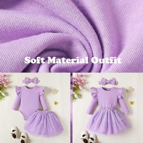 Baby Girl Ruffle Romper Tutu Dress Set Fall Winter 0-18M | Soft breathable fabric, 4-layer tulle skirt, long sleeve romper, bow headband included, Daily wear baptismal holidays in Saudi Arabia