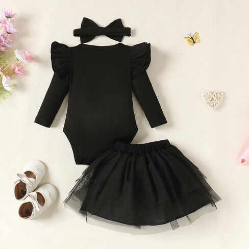 طفلة كشكش كم رومبير فستان الوليد بلون فستان القوس الزي الرضع بذلة توتو تنورة مجموعة الملابس in Kuwait