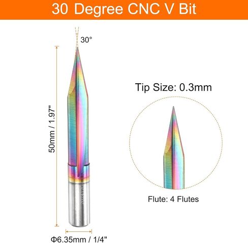 HARFINGTON V Groove Router Bit 30 Degree 1/4" Shank 0.3mm Tip Carbide Tantalum Coating CNC Engraving V Router Bits with 4 Flutes Carving Tool for Wood Plywood Acrylic MDF Lettering in Saudi Arabia