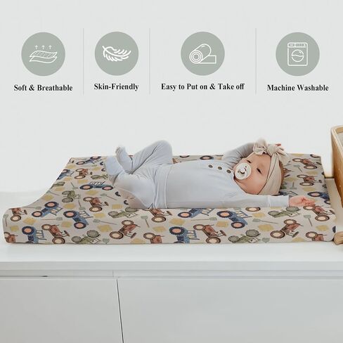 Vintage Tractors Changing Pad Covers for Baby Girls Boys Farm Tractor Harvest Fitted Change Table Pad Mats Farmhouse Trucks Vehicle Soft Diaper Change Table Cover Sheets for 32''×16'' Contoured Pad in Saudi Arabia