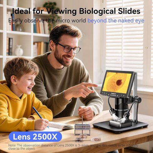 مجهر رقمي ثلاثي العدسات TOMLOV TriL107: مكبر مجهر للعملات المعدنية مقاس 7 بوصات 2500X 2K HDMI لعرض العملات المعدنية بالكامل مع شاشة IPS، مجاهر لحام LCD للبالغين، 14 مصباح LED، متوافق مع الكمبيوتر/التلفزيون، 64 جيجابايت in Saudi Arabia