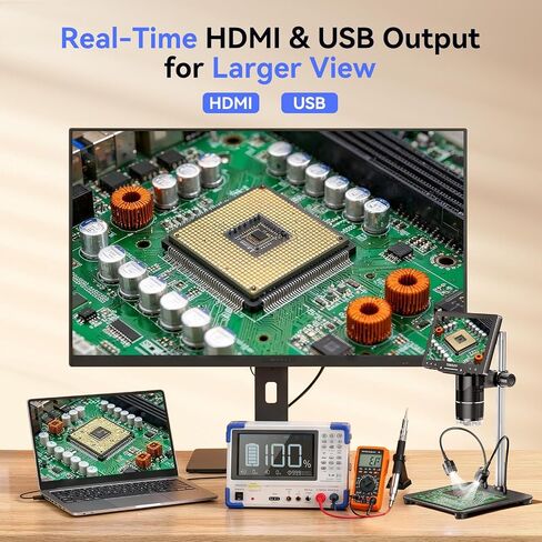 مجهر رقمي ثلاثي العدسات TOMLOV TriL107: مكبر مجهر للعملات المعدنية مقاس 7 بوصات 2500X 2K HDMI لعرض العملات المعدنية بالكامل مع شاشة IPS، مجاهر لحام LCD للبالغين، 14 مصباح LED، متوافق مع الكمبيوتر/التلفزيون، 64 جيجابايت in Saudi Arabia