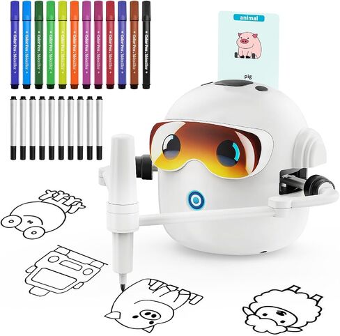 Drawing Robot for Kids, Interactive Montessori Educational Drawing Machine with 100 Cards, Smart Painting Learning Robot Toy for 3 4 5 6 7 8 Year Old Boys Girls Birthday Gift in Kuwait