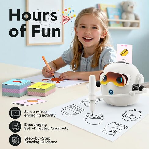 Drawing Robot for Kids, Interactive Montessori Educational Drawing Machine with 100 Cards, Smart Painting Learning Robot Toy for 3 4 5 6 7 8 Year Old Boys Girls Birthday Gift in Kuwait