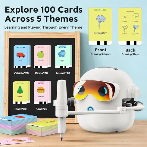 Drawing Robot for Kids, Interactive Montessori Educational Drawing Machine with 100 Cards, Smart Painting Learning Robot Toy for 3 4 5 6 7 8 Year Old Boys Girls Birthday Gift in Kuwait