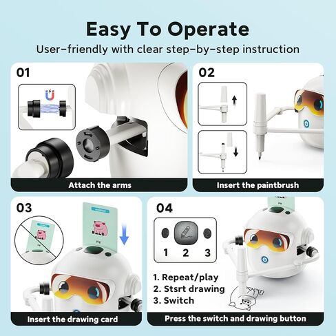 Drawing Robot for Kids, Interactive Montessori Educational Drawing Machine with 100 Cards, Smart Painting Learning Robot Toy for 3 4 5 6 7 8 Year Old Boys Girls Birthday Gift in Kuwait