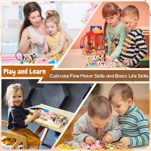 Busy Board with 19 LED Light Switches, Montessori Toys for 1 2 3 Years Old, Wooden Sensory Board, Toddlers Toys Activity Travel Toys for 1 2 3 Year Old Boy & Girl Birthday Gift (Big) in Kuwait