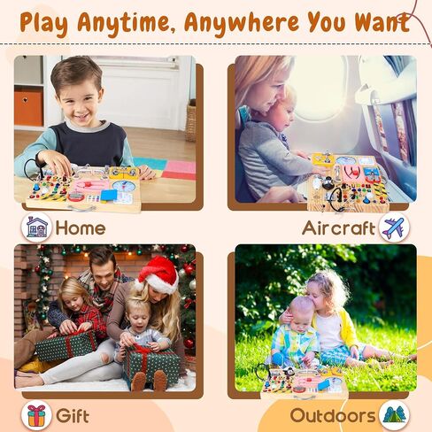 Busy Board with 19 LED Light Switches, Montessori Toys for 1 2 3 Years Old, Wooden Sensory Board, Toddlers Toys Activity Travel Toys for 1 2 3 Year Old Boy & Girl Birthday Gift (Big) in Kuwait