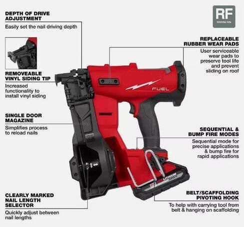 2909-21 Suitable for Milwaukee M18 FUEL 18V Cordless Li-Ion Coil Roofing Nailer Kit,Nailers & Staplers in Saudi Arabia