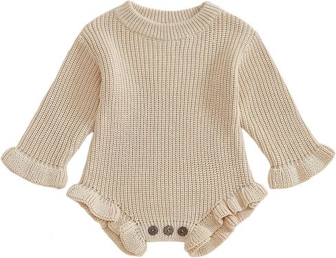 Baby Girl Knit Sweater Romper Newborn Knitted Ruffle Bubble Romper Solid Long Sleeve Sweater Bodysuit Winter Clothes in Saudi Arabia