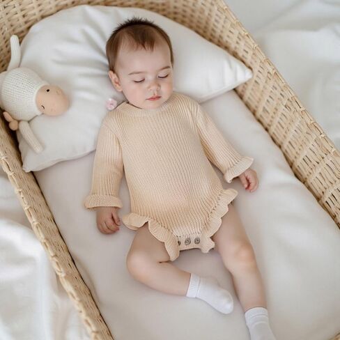 Baby Girl Knit Sweater Romper Newborn Knitted Ruffle Bubble Romper Solid Long Sleeve Sweater Bodysuit Winter Clothes in Saudi Arabia