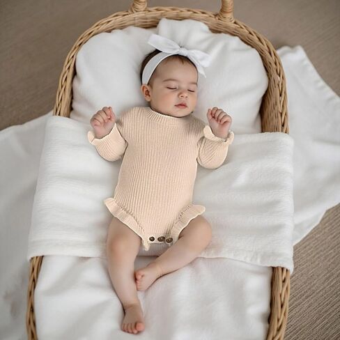 Baby Girl Knit Sweater Romper Newborn Knitted Ruffle Bubble Romper Solid Long Sleeve Sweater Bodysuit Winter Clothes in Saudi Arabia