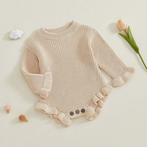 Baby Girl Knit Sweater Romper Newborn Knitted Ruffle Bubble Romper Solid Long Sleeve Sweater Bodysuit Winter Clothes in Saudi Arabia