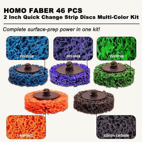 HOMO FABER 46 PCS 2 Inch Quick Change Strip Discs Multi-Color Kit - Paint & Rust Removal Wheel for Die Grinder/Drill with 1/4" Roll Lock Holder - Surface Prep & Conditioning in Kuwait