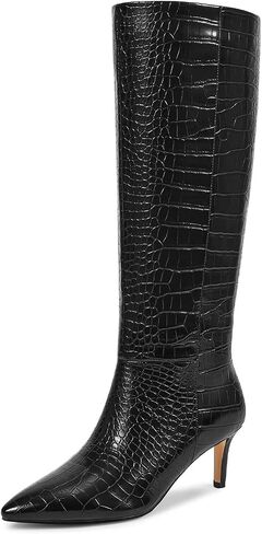 wetkiss Knee High Boots - Pointed Toe & Kitten Heel & Side Full Zipper | Suede & PU Leather, All-Day Comfort Crocodile, Party and Daily Chic Style, Fashion in Saudi Arabia