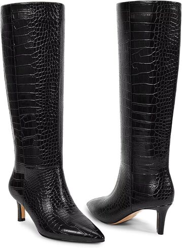 wetkiss Knee High Boots - Pointed Toe & Kitten Heel & Side Full Zipper | Suede & PU Leather, All-Day Comfort Crocodile, Party and Daily Chic Style, Fashion in Saudi Arabia