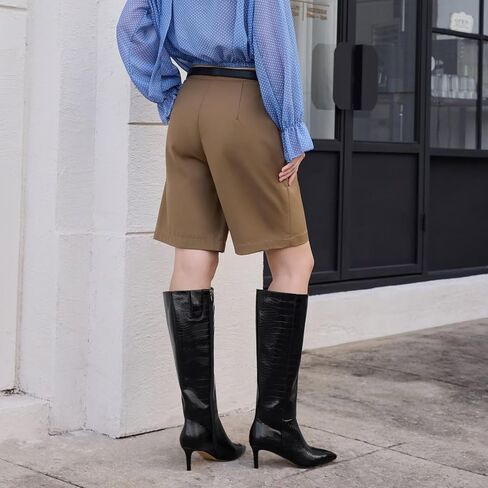 wetkiss Knee High Boots - Pointed Toe & Kitten Heel & Side Full Zipper | Suede & PU Leather, All-Day Comfort Crocodile, Party and Daily Chic Style, Fashion in Saudi Arabia
