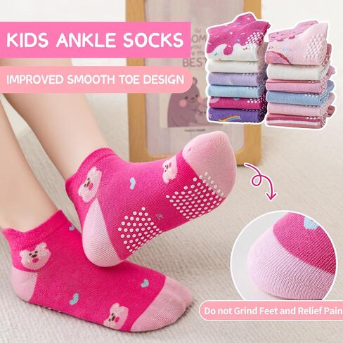 Baby Girls Boys Toddlers Kids Grips Socks 12 Pairs Non Slip Anti Skid Ankle No Show Funny Cotton Socks with Grippers in Saudi Arabia