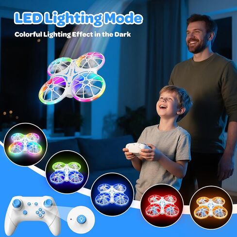 طائرات بدون طيار صغيرة للأطفال المبتدئين - مع أضواء LED وبطاريتين، طائرة كوادكوبتر بجهاز التحكم عن بعد مع تثبيت الارتفاع وتقلبات ثلاثية الأبعاد، حماية كاملة للمروحة، هدايا ألعاب للأولاد (أزرق) in Kuwait