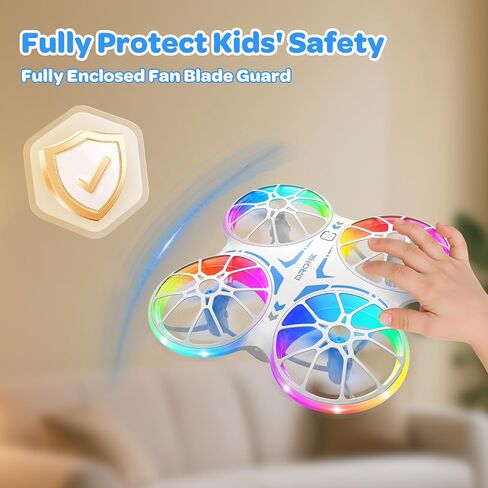 طائرات بدون طيار صغيرة للأطفال المبتدئين - مع أضواء LED وبطاريتين، طائرة كوادكوبتر بجهاز التحكم عن بعد مع تثبيت الارتفاع وتقلبات ثلاثية الأبعاد، حماية كاملة للمروحة، هدايا ألعاب للأولاد (أزرق) in Kuwait