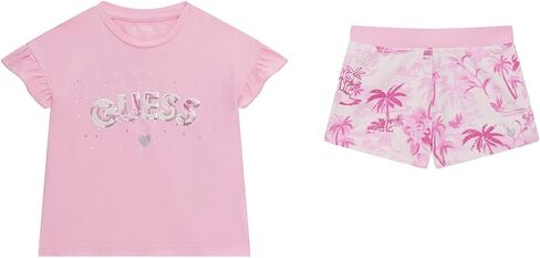 GUESS baby-girls Eco Short Sleeve T-shirt and Active Shorts Set in Saudi Arabia
