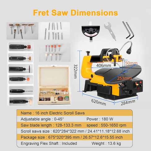 Scroll Saw Varible Speed w/Flexi Shaft + Foot Pedal,16-Inch Home Multiple Variable Speed Scroll Saw,550-1650 Rpm Adjustable,50mm Cutting Thickness in Saudi Arabia