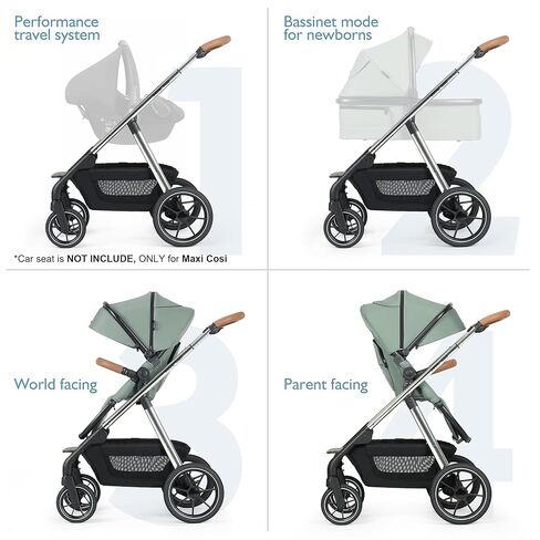 عربة أطفال Beberoad Love RX 3 في 1 مع سرير أطفال، وعربات الأطفال الصغار، وعربة أطفال حديثي الولادة قابلة للطي مع منظم، وغطاء للمطر، وغطاء للشمس والناموس 2 في 1، وسلة تخزين كبيرة (أخضر) in Kuwait