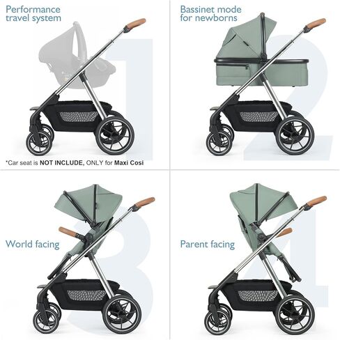 Beberoad Love RX 3-in-1 Baby Stroller with Bassinet, Toddler Strollers, Foldable Newborn Infant Stroller with Organizer, Rain Cover, Sunshade & Mosquito 2 in 1 Cover, Large Storage Basket（Green） in Saudi Arabia