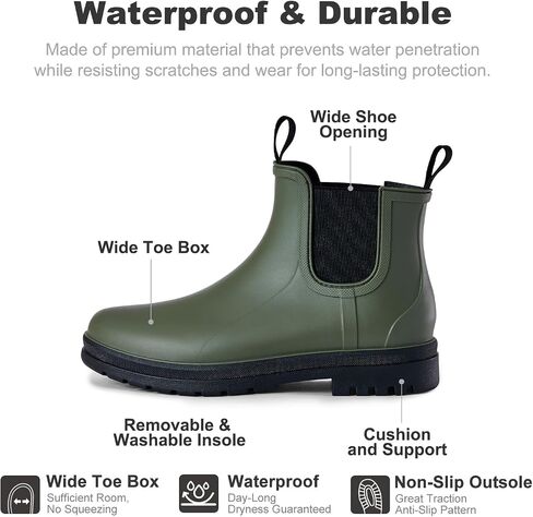 Fashion Short Rain Boots for Women, Waterproof Chelsea Ankle Boots | Non-Slip Matte Rubber Farm Boots, Lightweight Outdoor Garden Shoes And Work Booties, Arch Support, Removable Comfort Insole in Saudi Arabia