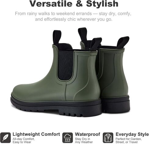 Fashion Short Rain Boots for Women, Waterproof Chelsea Ankle Boots | Non-Slip Matte Rubber Farm Boots, Lightweight Outdoor Garden Shoes And Work Booties, Arch Support, Removable Comfort Insole in Saudi Arabia