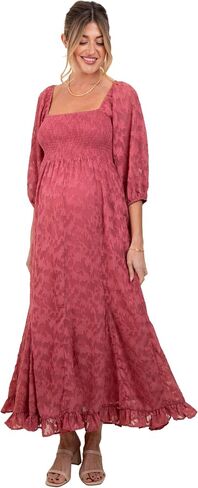 PinkBlush Textured Overlay Smocked Ruffled Hem Maternity Maxi Dress in Saudi Arabia