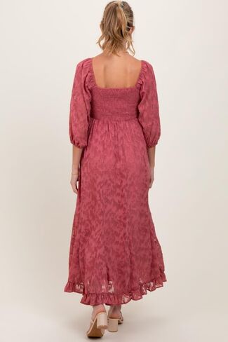 PinkBlush Textured Overlay Smocked Ruffled Hem Maternity Maxi Dress in Saudi Arabia
