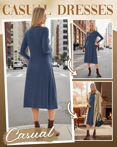 Women's Long Sleeve Maternity Dress Crew Neck Fall Pregnancy Casual Clothes Dresses with Pleated Loose Hem in Saudi Arabia