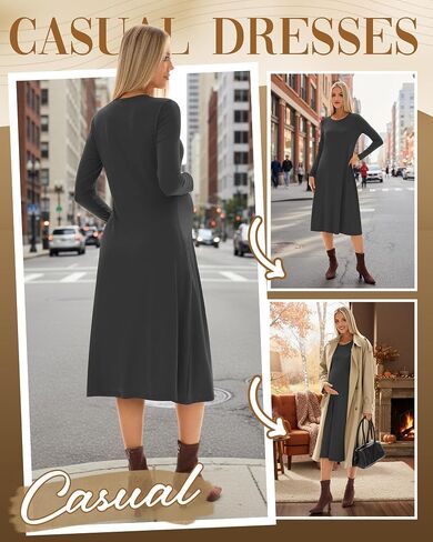 Women's Long Sleeve Maternity Dress Crew Neck Fall Pregnancy Casual Clothes Dresses with Pleated Loose Hem in Saudi Arabia