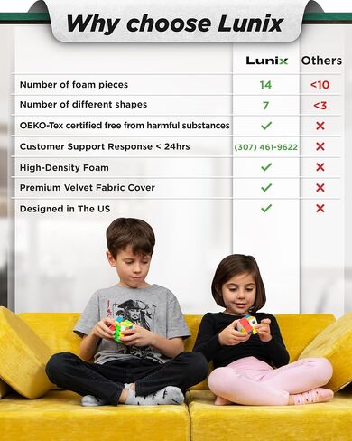 Lunix LX15 14 قطعة من أريكة لعب الأطفال المعيارية، أريكة مقسمة للأطفال، أثاث غرفة نوم وغرفة لعب للأطفال الصغار، إسفنج قابل للتحويل ووسادة أرضية للأولاد والبنات، أصفر in Kuwait