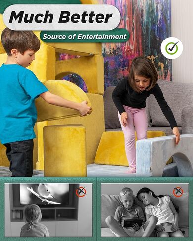 Lunix LX15 14 قطعة من أريكة لعب الأطفال المعيارية، أريكة مقسمة للأطفال، أثاث غرفة نوم وغرفة لعب للأطفال الصغار، إسفنج قابل للتحويل ووسادة أرضية للأولاد والبنات، أصفر in Kuwait