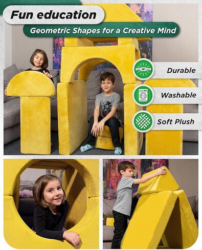 Lunix LX15 14 قطعة من أريكة لعب الأطفال المعيارية، أريكة مقسمة للأطفال، أثاث غرفة نوم وغرفة لعب للأطفال الصغار، إسفنج قابل للتحويل ووسادة أرضية للأولاد والبنات، أصفر in Kuwait