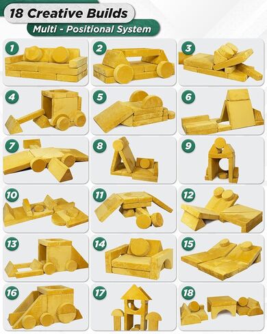 Lunix LX15 14 قطعة من أريكة لعب الأطفال المعيارية، أريكة مقسمة للأطفال، أثاث غرفة نوم وغرفة لعب للأطفال الصغار، إسفنج قابل للتحويل ووسادة أرضية للأولاد والبنات، أصفر in Kuwait