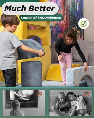 Lunix LX15 14 قطعة من أريكة لعب الأطفال المعيارية، أريكة مقسمة للأطفال، أثاث غرفة نوم وغرفة لعب للأطفال الصغار، إسفنج قابل للتحويل ووسادة أرضية للأولاد والبنات، أصفر in Kuwait