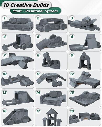 Lunix LX15 14 قطعة من أريكة لعب الأطفال المعيارية، أريكة مقسمة للأطفال، أثاث غرفة نوم وغرفة لعب للأطفال الصغار، إسفنج قابل للتحويل ووسادة أرضية للأولاد والبنات، أصفر in Kuwait