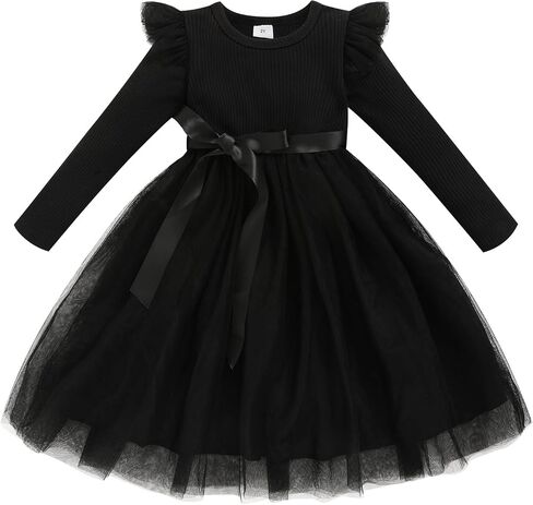 Toddler Girl Tulle Dress Fall Ruffle Long Sleeve Baby Girl Fashion Casual Dresses 2-6Y in Saudi Arabia