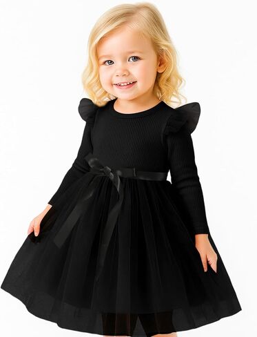 Toddler Girl Tulle Dress Fall Ruffle Long Sleeve Baby Girl Fashion Casual Dresses 2-6Y in Saudi Arabia