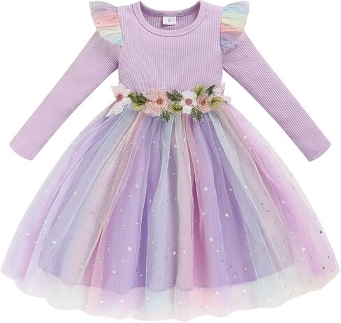 Toddler Girl Tulle Dress Fall Ruffle Long Sleeve Baby Girl Fashion Casual Dresses 2-6Y in Saudi Arabia