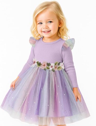 Toddler Girl Tulle Dress Fall Ruffle Long Sleeve Baby Girl Fashion Casual Dresses 2-6Y in Saudi Arabia