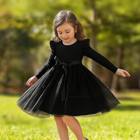 Toddler Girl Tulle Dress Fall Ruffle Long Sleeve Baby Girl Fashion Casual Dresses 2-6Y in Saudi Arabia