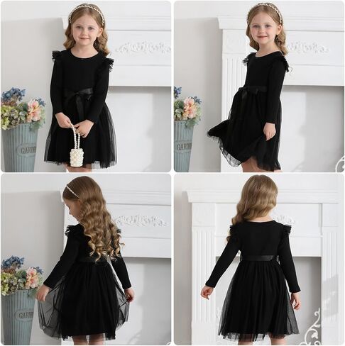 Toddler Girl Tulle Dress Fall Ruffle Long Sleeve Baby Girl Fashion Casual Dresses 2-6Y in Saudi Arabia
