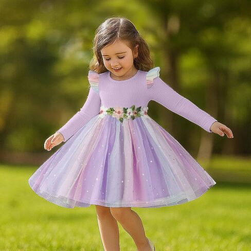Toddler Girl Tulle Dress Fall Ruffle Long Sleeve Baby Girl Fashion Casual Dresses 2-6Y in Saudi Arabia