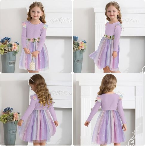 Toddler Girl Tulle Dress Fall Ruffle Long Sleeve Baby Girl Fashion Casual Dresses 2-6Y in Saudi Arabia